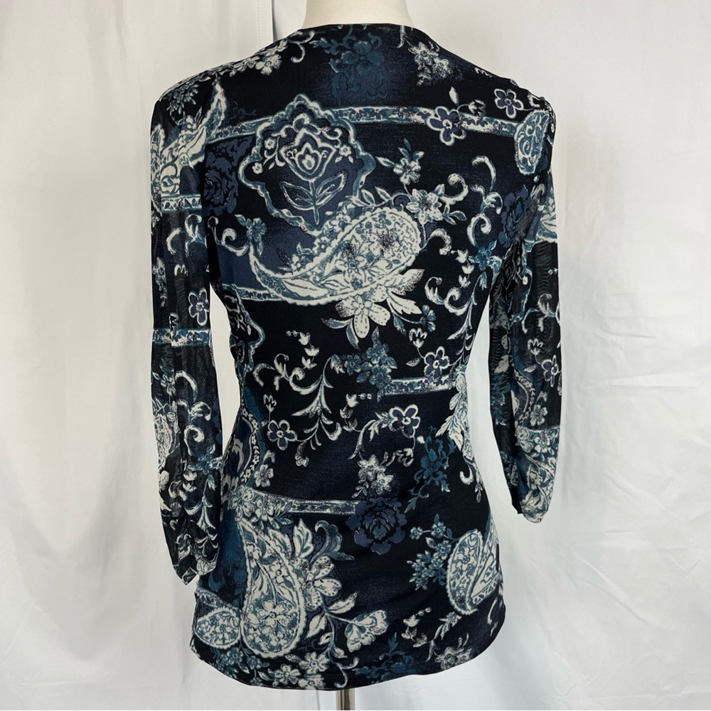 Worthington Grunge Y2K Fairy Paisley Floral Mesh Faux Wrap Top Sz M Romantic - Picture 5 of 13